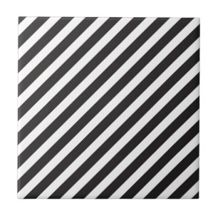 Arc Stripes Diagonal Black & White Pattern Tile
