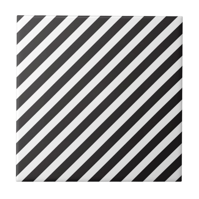 Arc Stripes Diagonal Black & White Pattern Tile (Front)