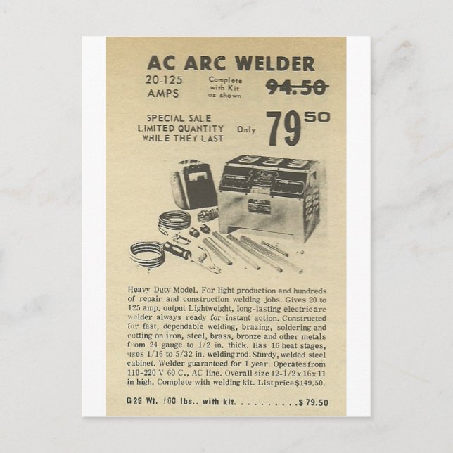 arc welder ad postcard (Front)