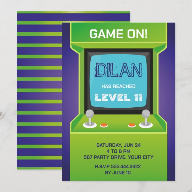 Arcade anniversaire, invitation d'anniversaire de  (Devant / Derrière)