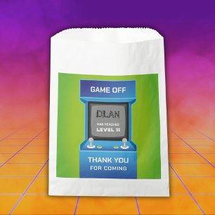 Arcade birthday, gamer birthday invitation favour bag