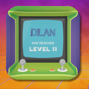 Arcade birthday, gamer birthday invitation paper plate