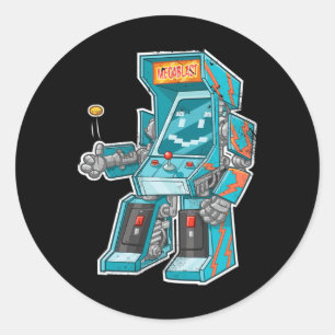 Arcade Bot- Video Game Cabinet With Joystick In Di Classic Round Sticker