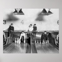 Arcade Bowling Alley, 1909. Vintage Photo