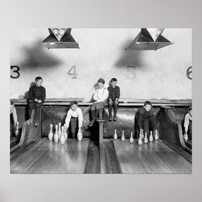 Arcade Bowling Alley, 1909. Vintage Photo Poster (Front)