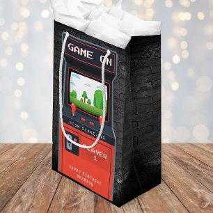 Arcade Game Machine Retro Brick Birthday Party Small Gift Bag