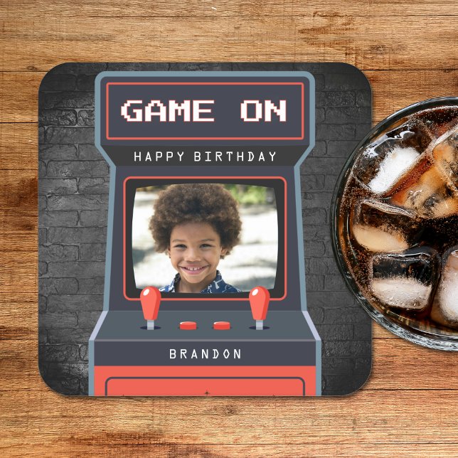 Arcade Game Photo Brick Wall Retro Square Paper Coaster (Creator Uploaded)