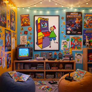 Arcade Gamer Stick Figure Fun Vintage Video Game Poster