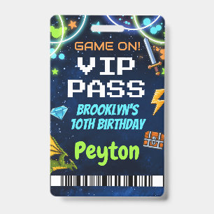 Arcade Games Birthday VIP Pass Lanyard Badge