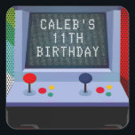 Arcade Video Game Birthday Party Favour Square Sticker<br><div class="desc">Customize with any text or leave blank.</div>