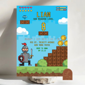 Arcade Video Game Level Up Birthday Invitation