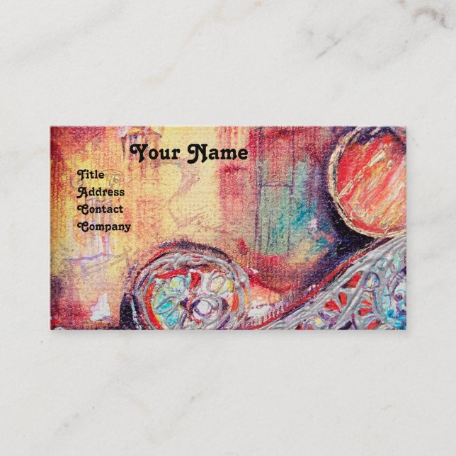 ARCADIA , Red Blue Yellow Silver Abstract Business Card (Front)