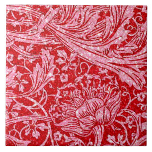 Arcadia, vintage, soft glitter red and white tile