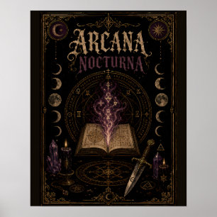 Arcana Nocturna Gothic Grimoire with Mystical Gold Poster