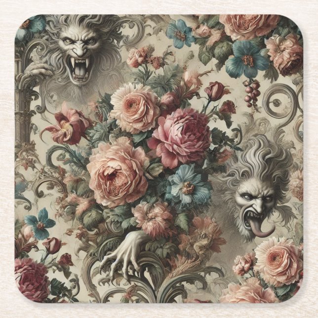 🩸 Arcane Altars – Gothic Victorian Square Paper Coaster (Front)