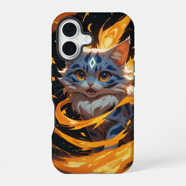Arcane Ember: The Flamebound Kitten iPhone 16 Case (Back)