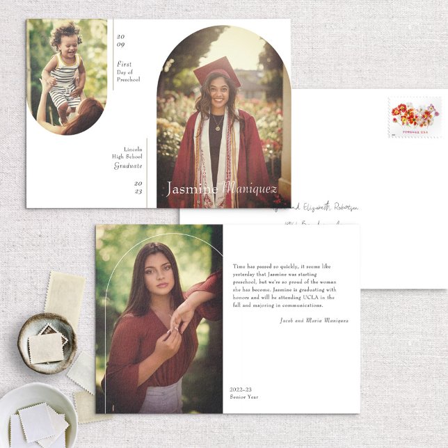 Arch 2 Photo Puis et maintenant Faire-part de dipl (Créateur téléchargé)