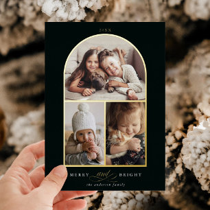 Arch 3 Photo Merry & Bright Gold Foil Carte de vac