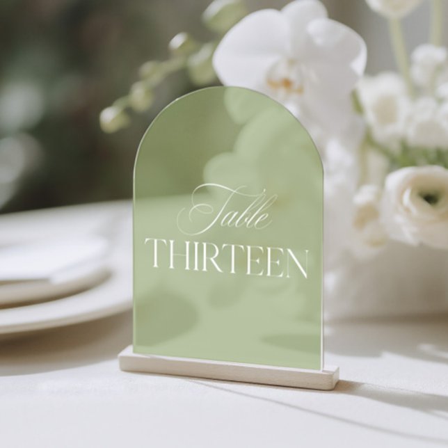 Arch Acrylic Green Wedding Table Thirteen Number Invitations (To find other table numbers in this series, visit the full collection page.)