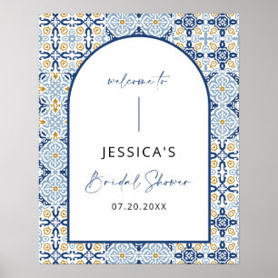 Arch Amalfi Mediterranean Blue Bridal Shower Sign