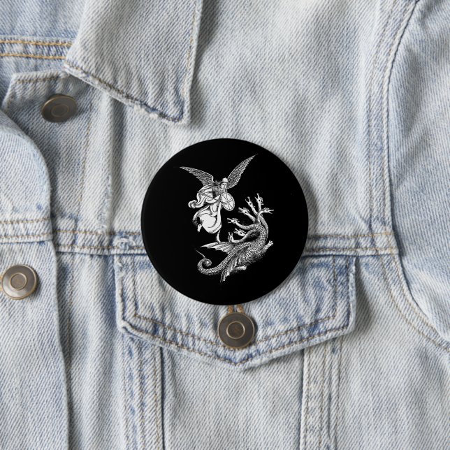 Arch Angel Fighting hydra Dragon art illustration 3 Inch Round Button (In Situ)