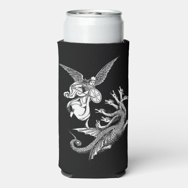 Arch Angel Fighting hydra Dragon art illustration Seltzer Can Cooler (Seltzer Back)