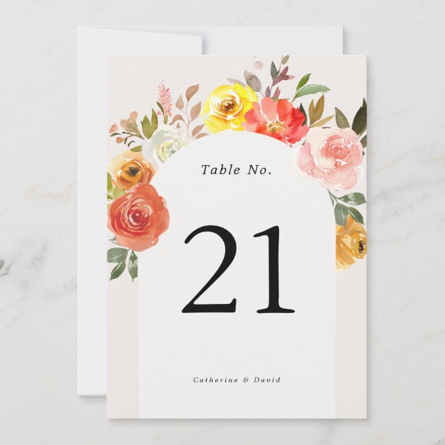 Arch Autumn Floral Fall Wedding Table Number (Front)
