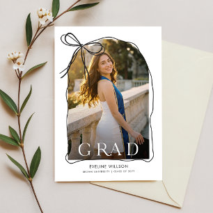Arch Black Bow Photo Graduation Party Invitation Postcard