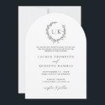 Arch Black White Monogram QR Code Classic Wedding Invitation<br><div class="desc">Elegant & classic leaf monogram wreath black and white QR code arch wedding invitation.</div>