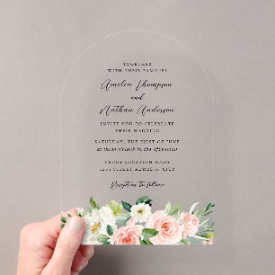 Arch Blush Pink Country Rustic Botanical Wedding Acrylic Invitations
