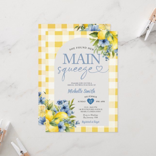 Arch Boho She Found Her Lemon Floral Bridal Shower Invitation (Front/Back In Situ)