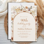 Arch Boho Wildflowers 90th Birthday Invitation<br><div class="desc">Boho watercolor wildflowers and arch 90th birthday party invitation for her.  Contact me for assistance with your customizations or to request additional matching or coordinating Zazzle products for your event.</div>