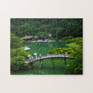 Arch Bridge in Japanese Forest and Lake Jigsaw Puzzle