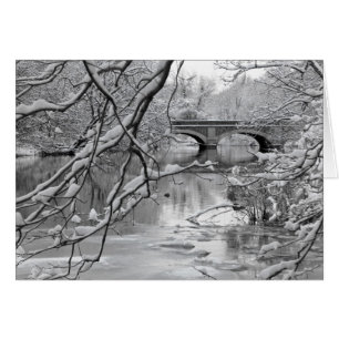 Arch Bridge over Frozen River in Winter