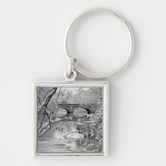 Arch Bridge over Frozen River in Winter Keychain (Front)