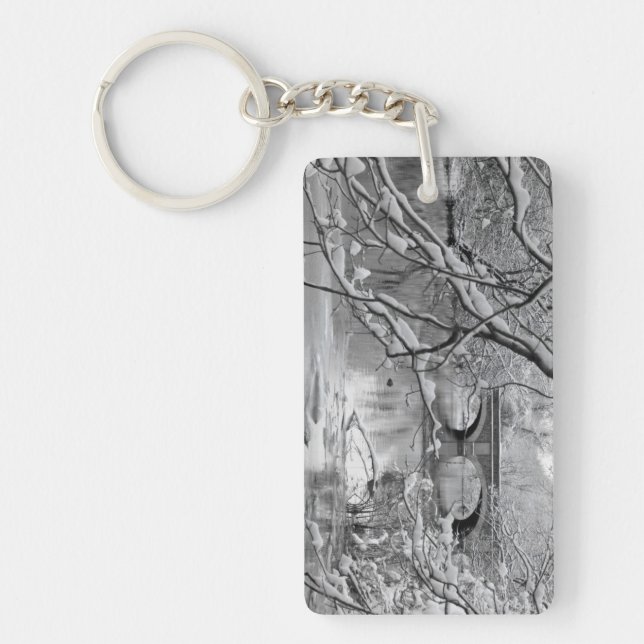 Arch Bridge over Frozen River in Winter Keychain (Front)