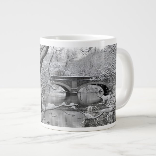 Arch Bridge over Frozen River in Winter Large Coffee Mug (Front Right)