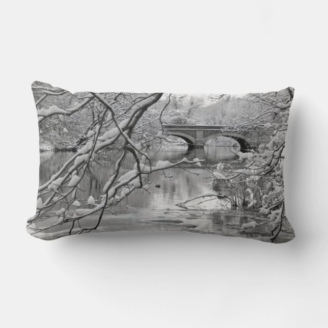 Arch Bridge over Frozen River in Winter Lumbar Pillow (Front)