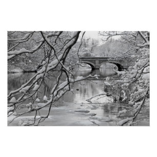 Arch Bridge over Frozen River in Winter Poster