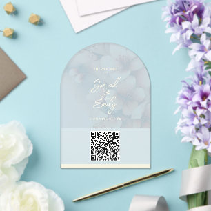 Arch Cherry Blossom Wedding Invitation QR Code