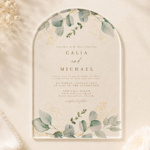 Arch Elegant Eucalyptus Greenery and Gold Wedding Acrylic Invitations