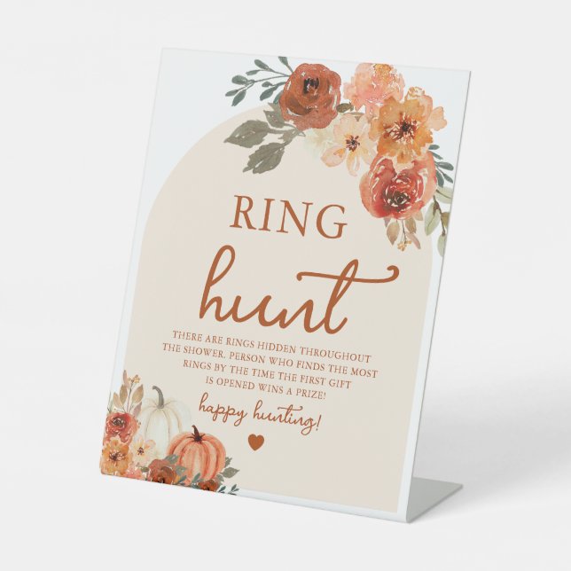 Arch Fall Boho Pumpkin Ring Hunt Bridal Shower Pedestal Sign (Front)