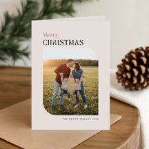 Arch Family Photo Red Black Folded Holiday Card