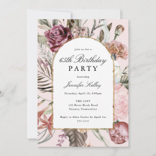 Arch Frame Botanical Birthday Party, Pink Invitation