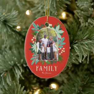 Arch Frame Floral Merry Christmas Photo Ceramic Ornament