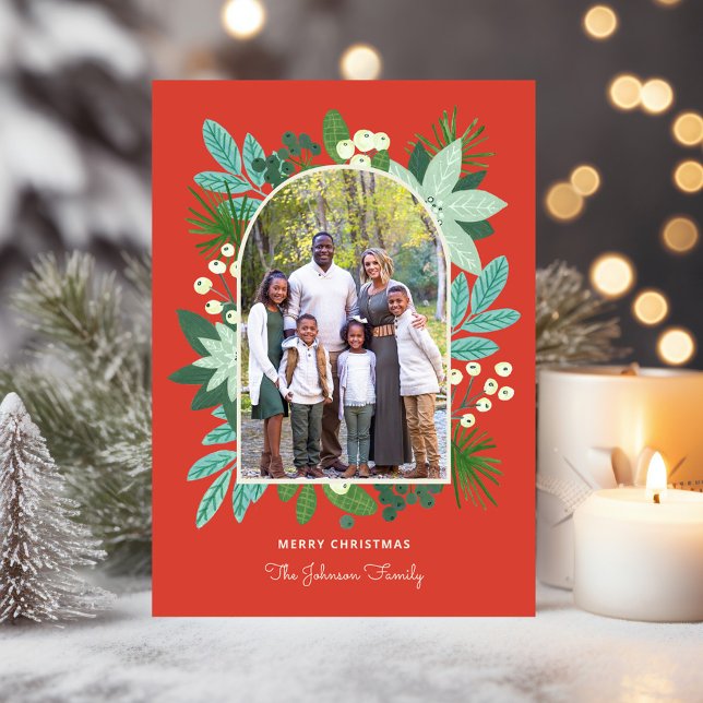 Arch Frame Floral Merry Christmas Photo Holiday Card (Arch Frame Floral Merry Christmas Photo Holiday Card)