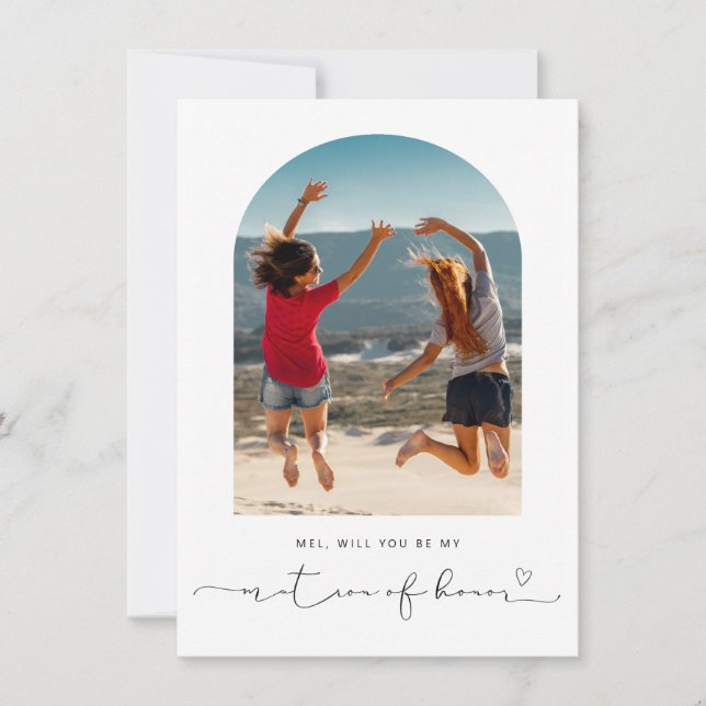 Arch frame will you be my matron of honour card (Front)