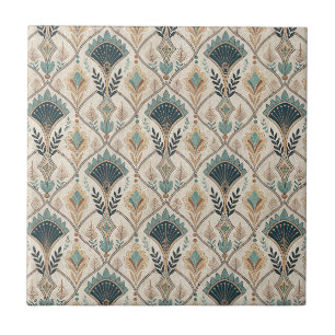 Arch Gilded Teal Deco Abstract Geometric Pattern Tile