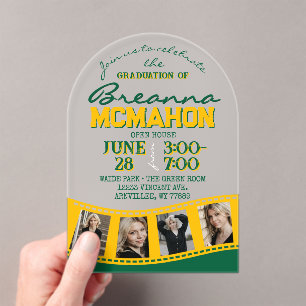 Arch Graduation Photo Filmstrip Green and Gold Acrylic Invitations