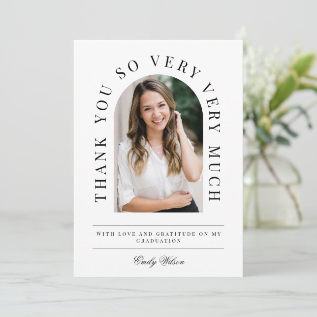 Arch Graduation Thank You Card black and white (Standing Front)